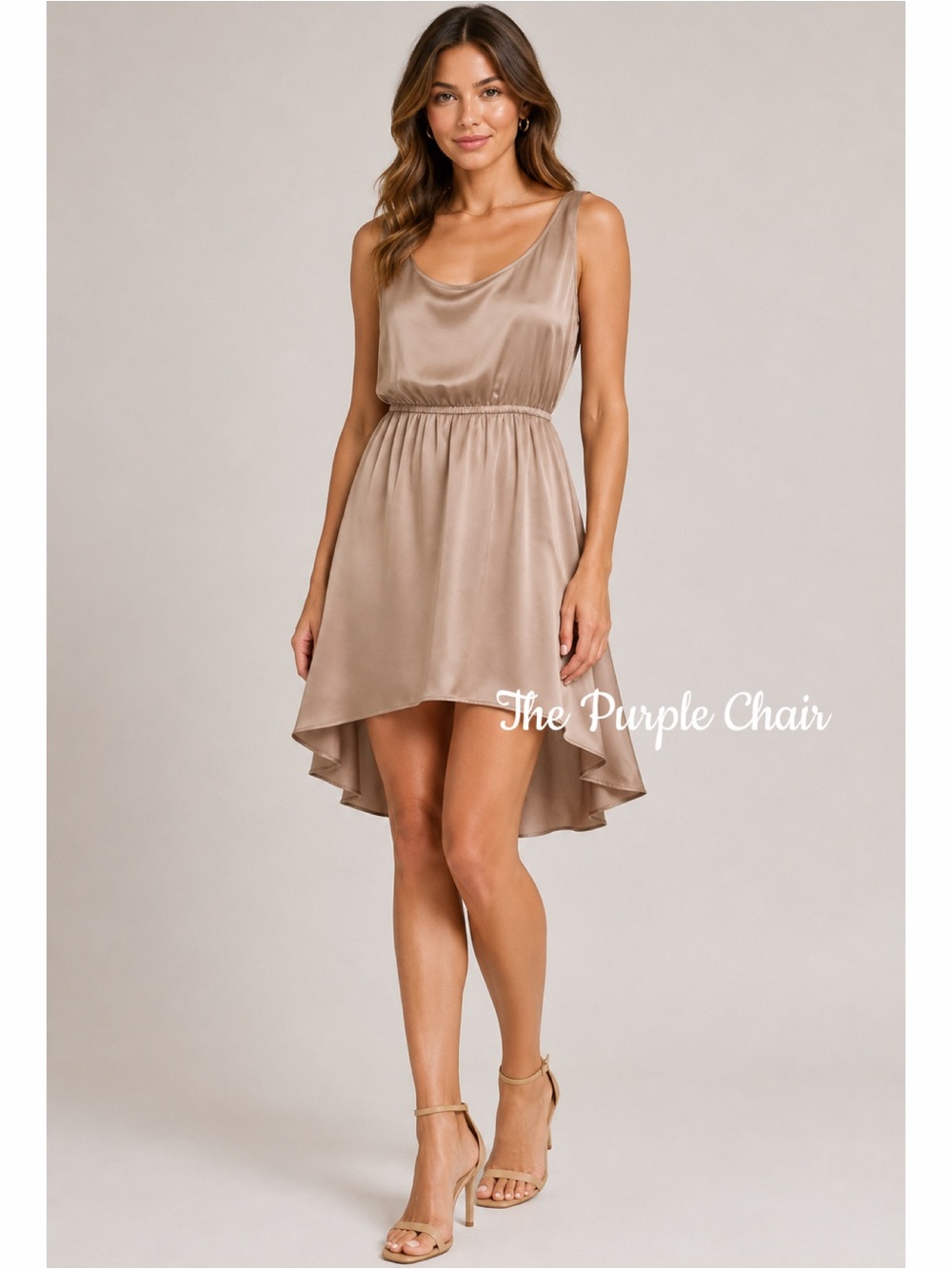 OBAKKI Champagne Sleeveless Hi-Lo Silk Blend Dress 2